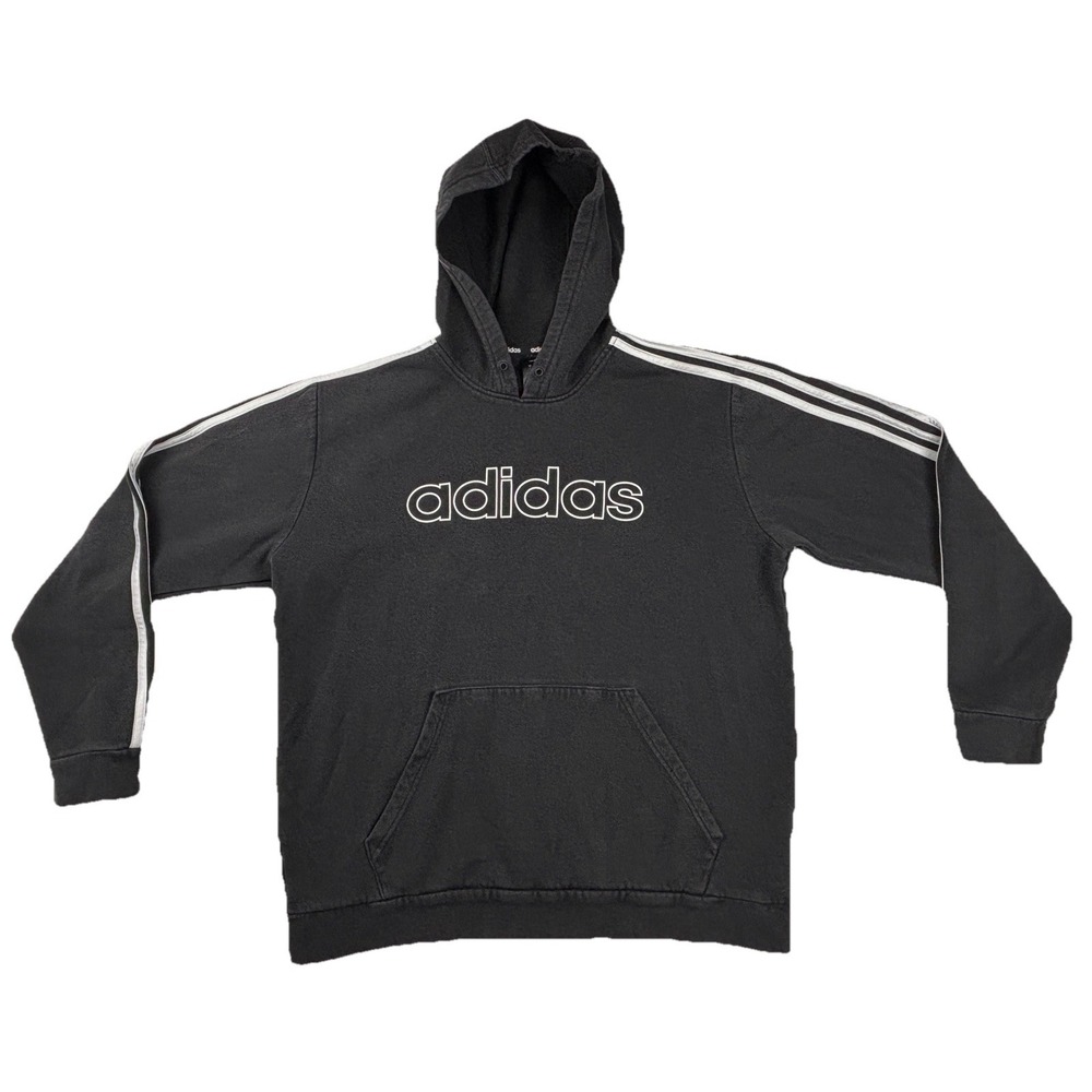 Adidas Men's 3-Stripes Hoodie Black White Outline Logo Size L GJ9544